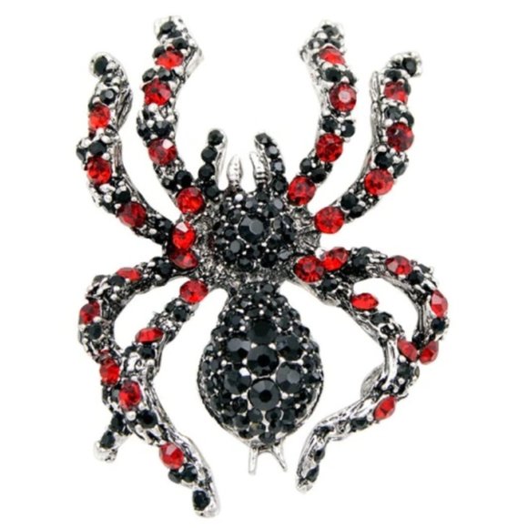 Large Black Red Spider Crystal Rhinestone Brooch - Picture 8 of 9